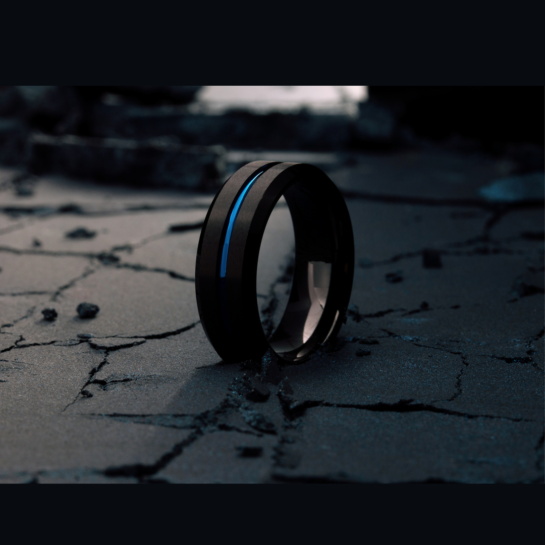 Men's Black and Blue Wedding Band | Men's Wedding Bands | Men's Modern Wedding Band
