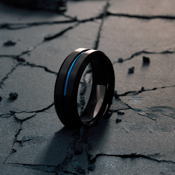 Men's Black and Blue Wedding Band | Men's Wedding Bands | Men's Modern Wedding Band 2