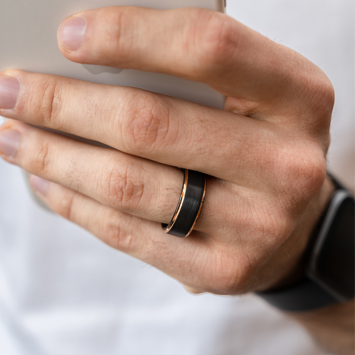 Men's Black and Rose Gold Wedding Band | Men's Wedding Band