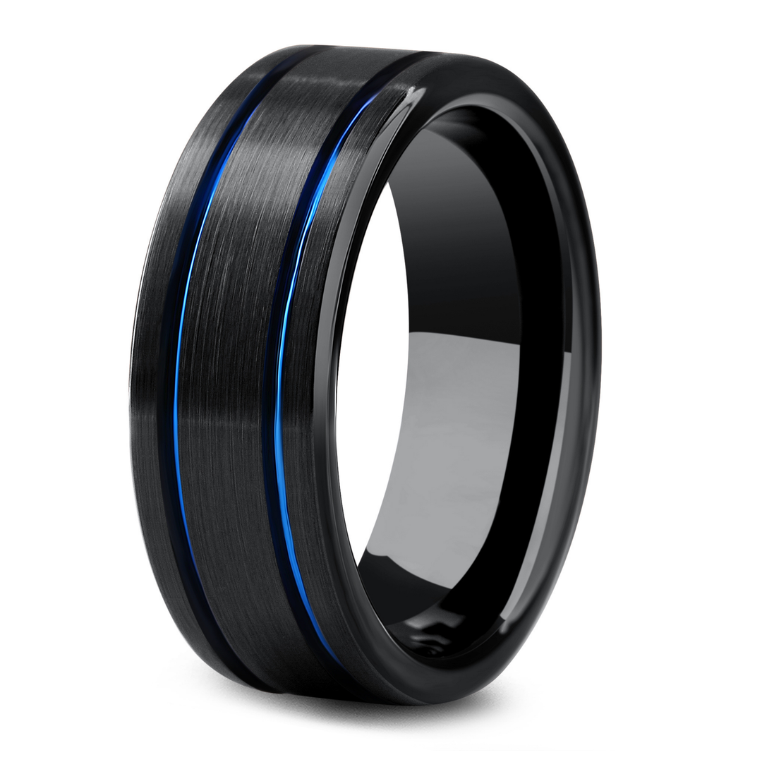 Men's Modern Wedding Bands Black and Blue