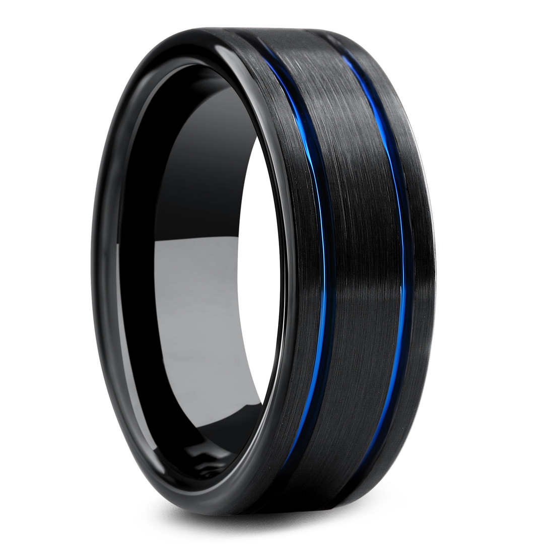Men's Blue and Black Wedding Band - Men's Modern Wedding Bands
