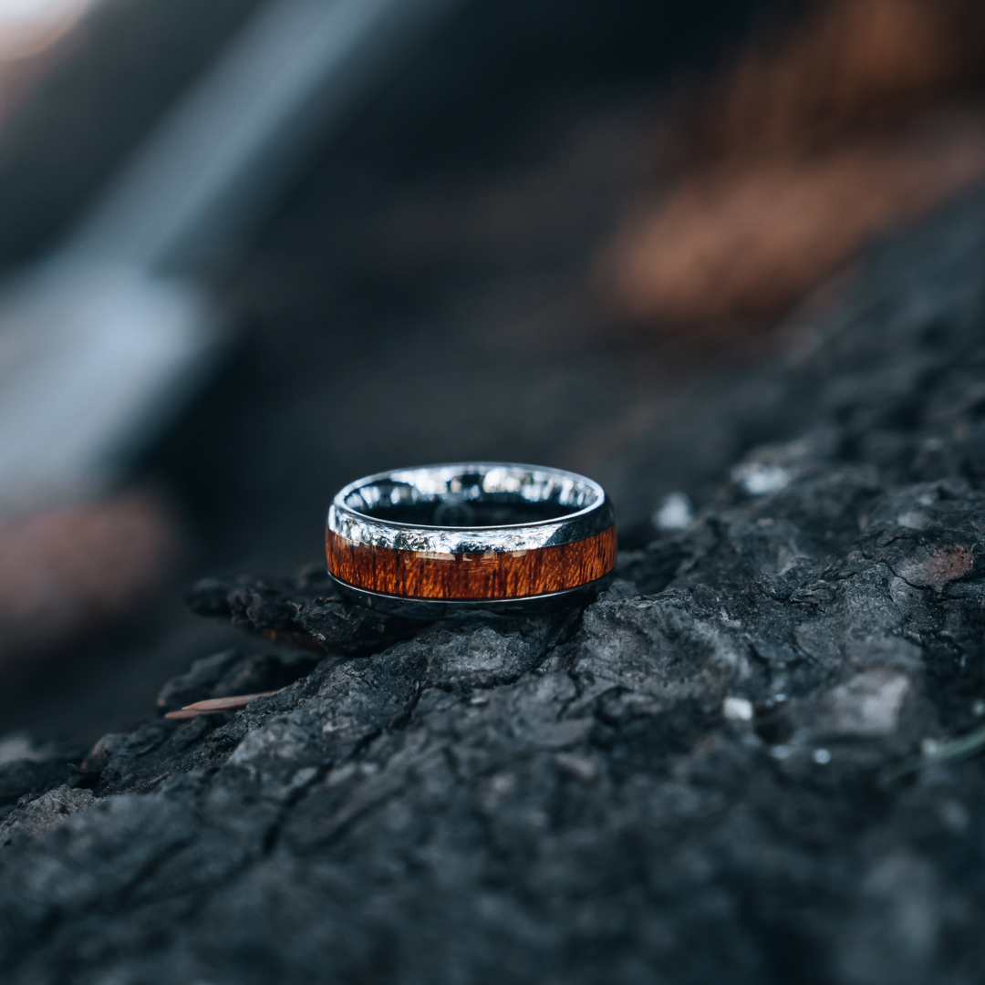 The Classic Woodgrain Wedding Ring | Men's Wood Wedding Bands In Silver