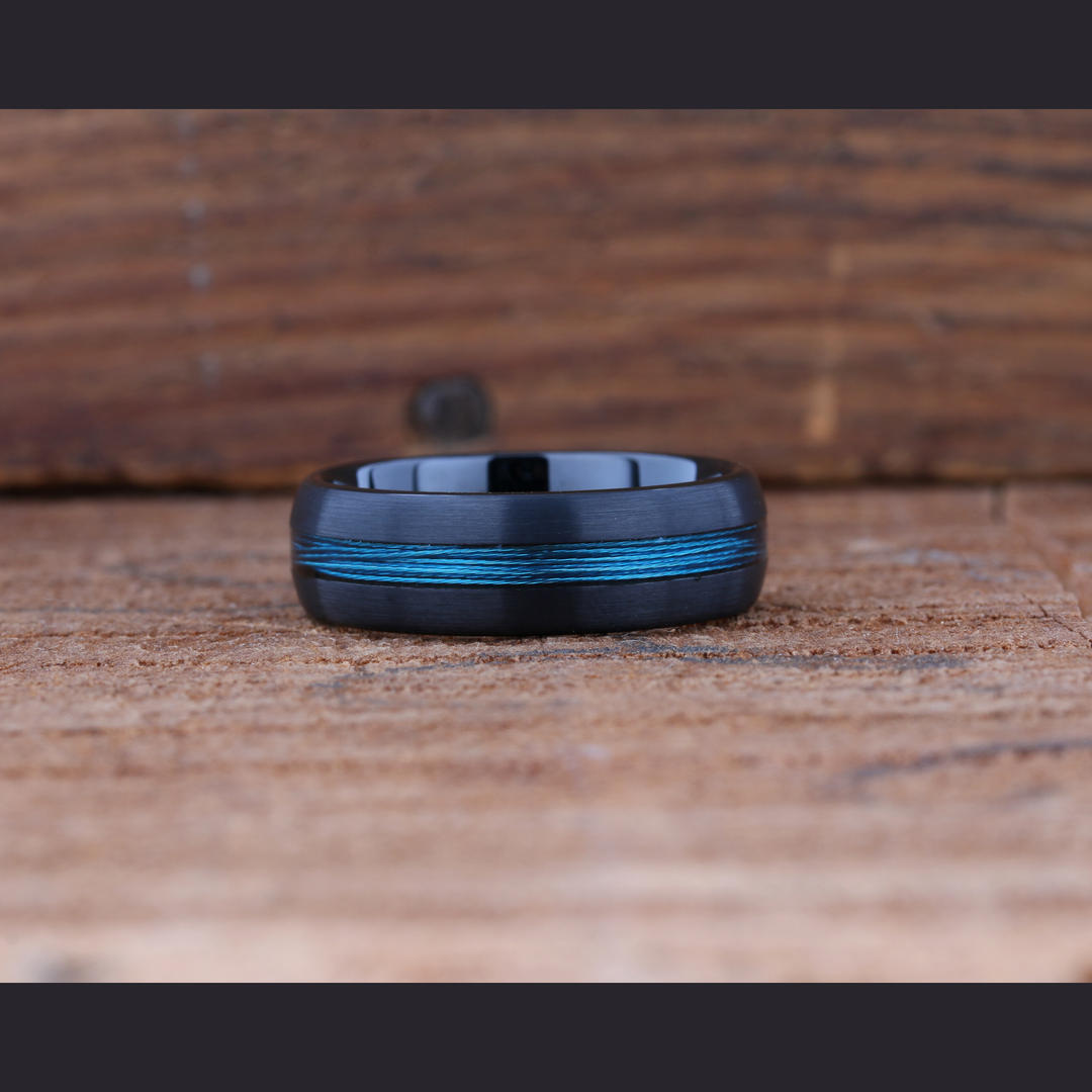 Men's Black and Blue Fishing Line Wedding Ring