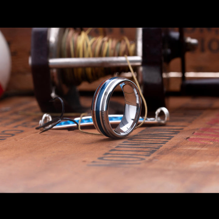Men's Fishing Line Wedding Band Blue | Men's Deer Antler, Wood and Fishing Line Wedding Band