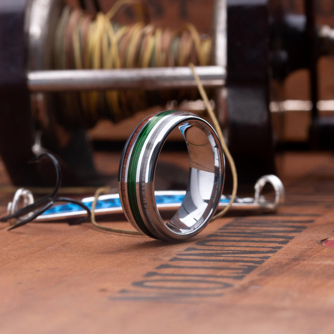 Men's Green Fishing Line Ring | Men's Green Fishing Line Ring With Antler and Wood