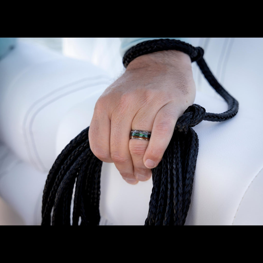 Men's Green Fishing Line Wedding Band Made Out Antler, Wood, and Fishing Line