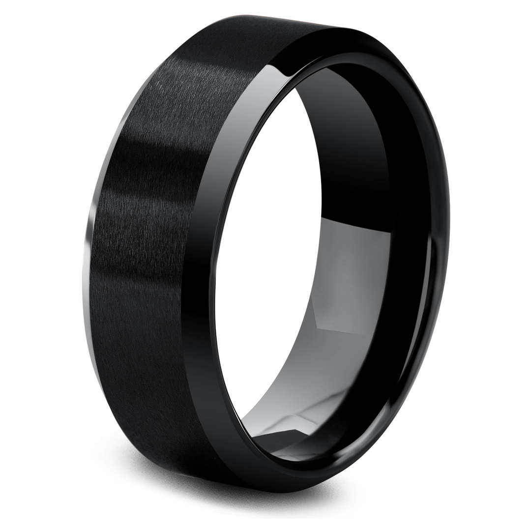 Men's All Black Wedding Band | Men's Black Wedding Band With Polished Edges  | Men's Modern Wedding Band