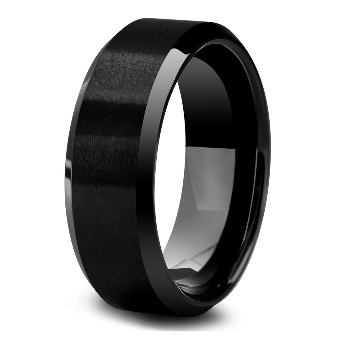 Men's All Black Wedding Band | Men's Black Wedding Band With Polished Edges
