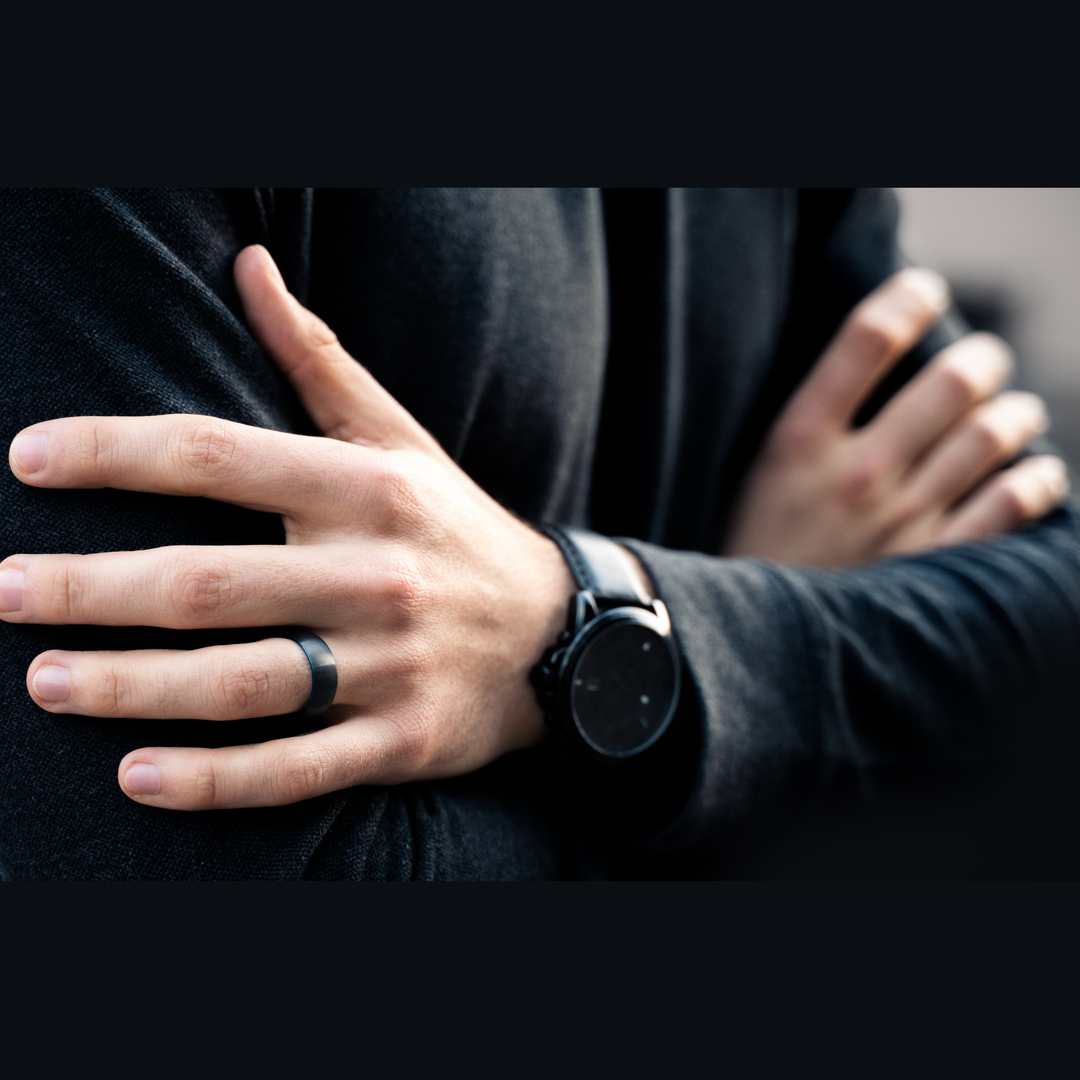 Men's Modern Black and Blue Wedding Band 2