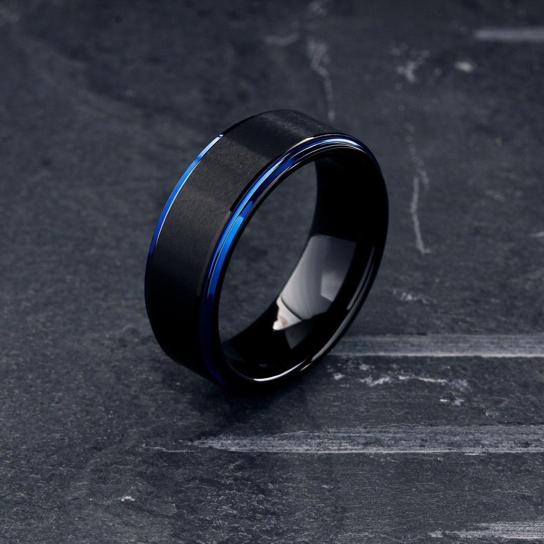 Modern Black and Blue Wedding Ring