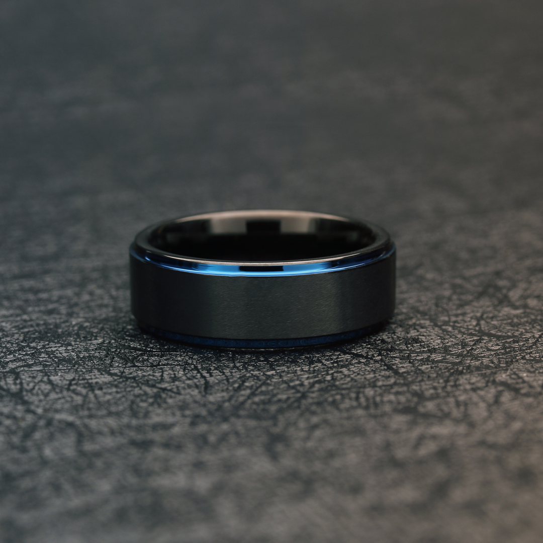 Men's Modern Blue and Black Wedding Band