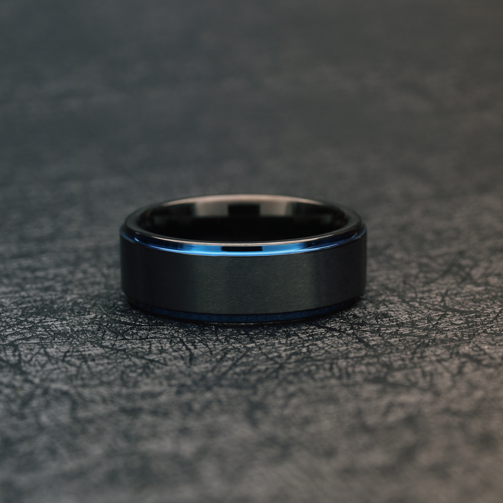Men's Modern Blue and Black Wedding Band