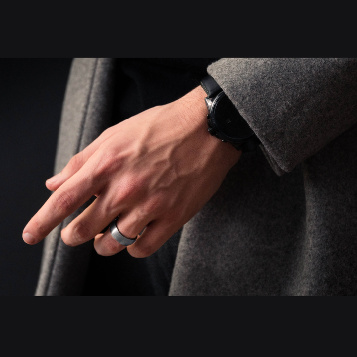 Men's Modern Wedding Ring - Men's Silver and Black Wedding Ring