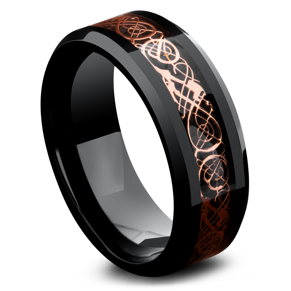 Men's Rose Gold and Black Celtic Wedding Band