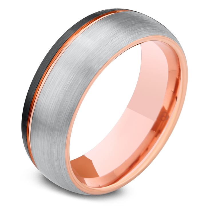Men's Black, Silver, and Rose Gold Wedding Band