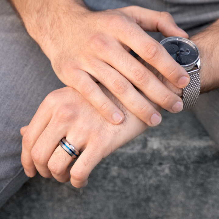 Men's Silver and Blue Wedding Band - Men's Modern Wedding Bands 2