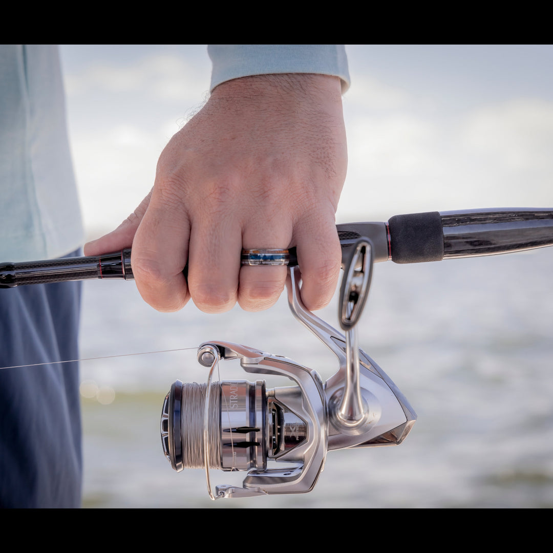 Men's Blue Fishing Line Ring Made Out of Deer Antler, Wood, and Fishing Line