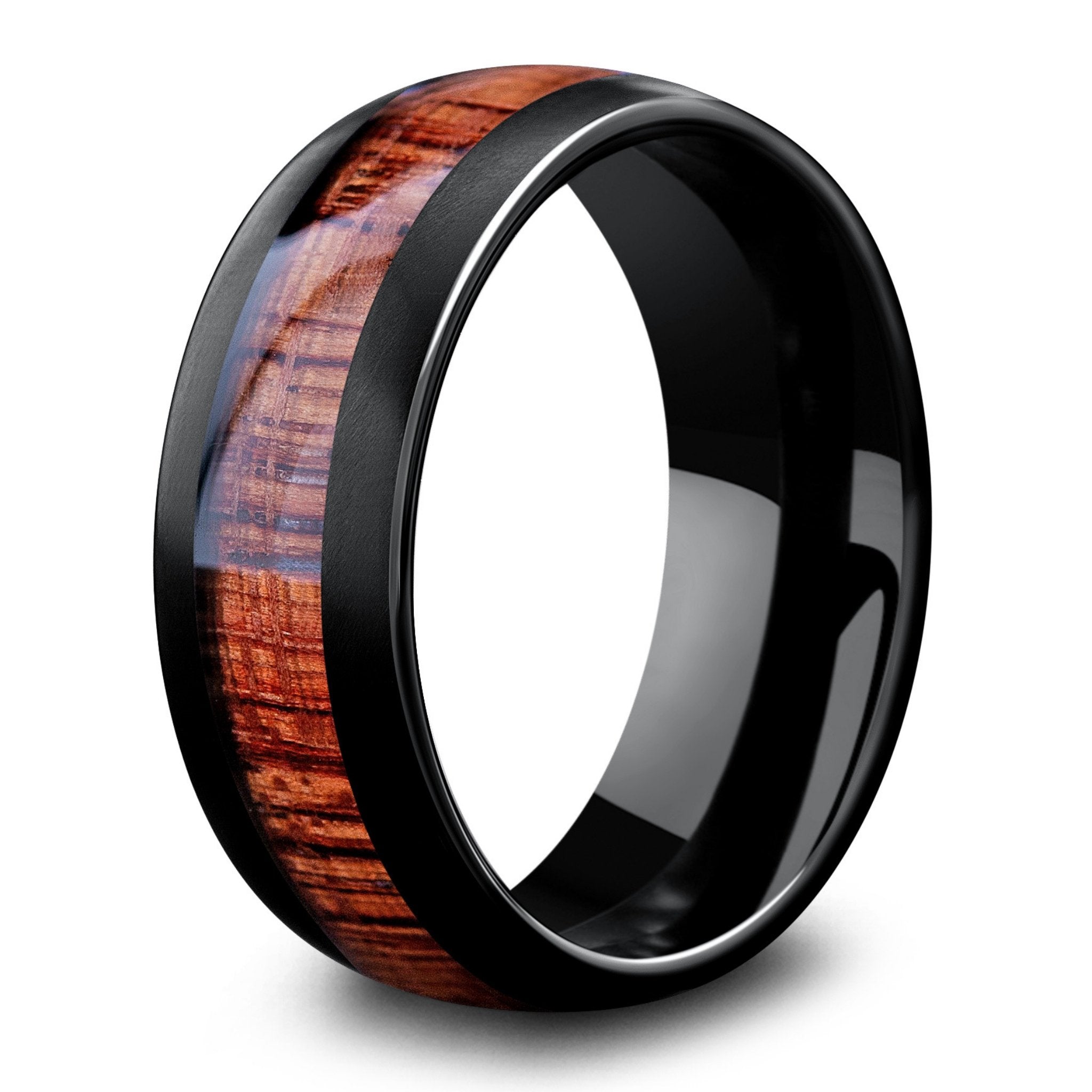 Men's - Wood - Black Plated Tungsten / Koa Men's Wedding Band: 8mm, Matte Texture, Comfort Fit, 13 | Northern Royal