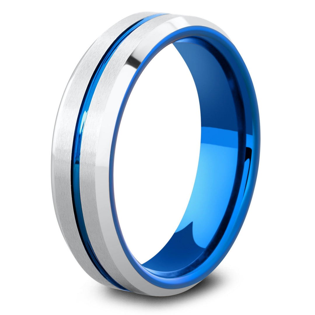 Men's Blue and Silver Wedding Ring 6mm