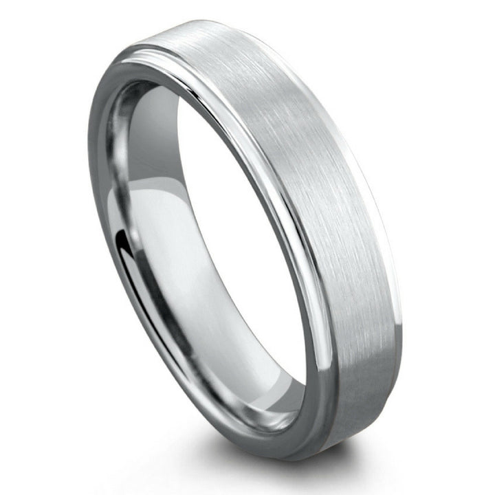 6mm Tungsten Wedding Band With Matte Center and Step Down Edges