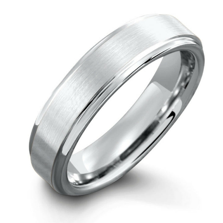 6mm Tungsten Wedding Band With Matte Center and Step Down Edges