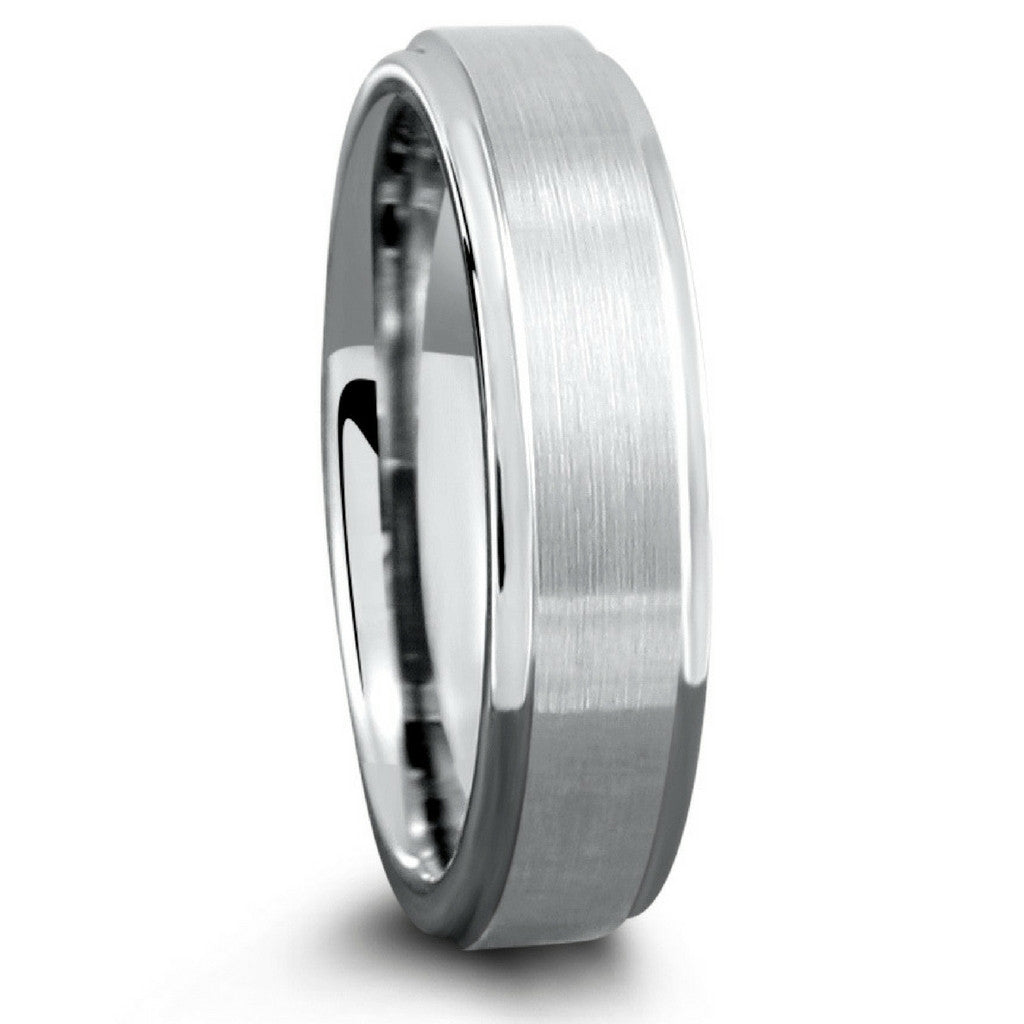 6mm Tungsten Wedding Band With Matte Center and Step Down Edges