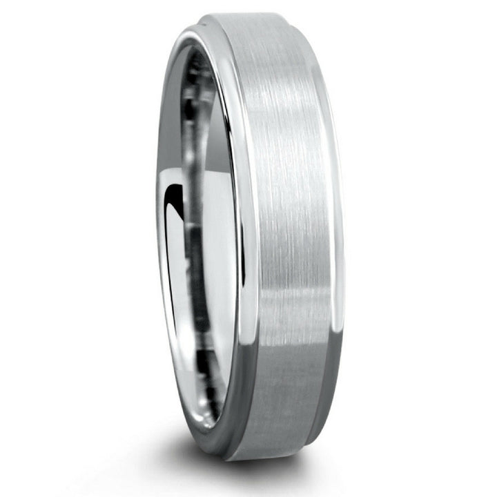 6mm Tungsten Wedding Band With Matte Center and Step Down Edges