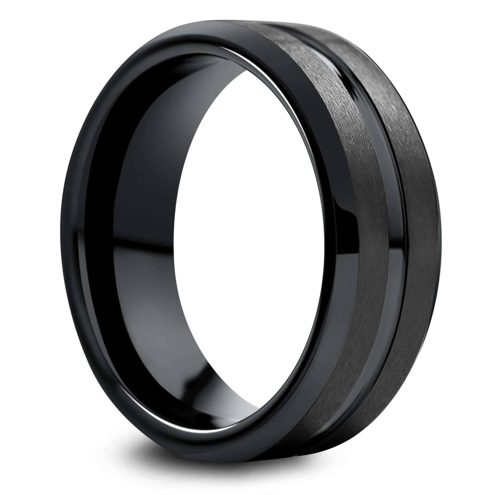 Black Ember | Men's Modern Black Wedding Band With Polished Groove Black Ember | Men's Modern Black Wedding Band With Polished Groove