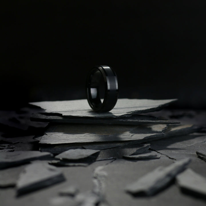 Mens Black Tungsten Wedding Ring With Satin/Brushed Center.
