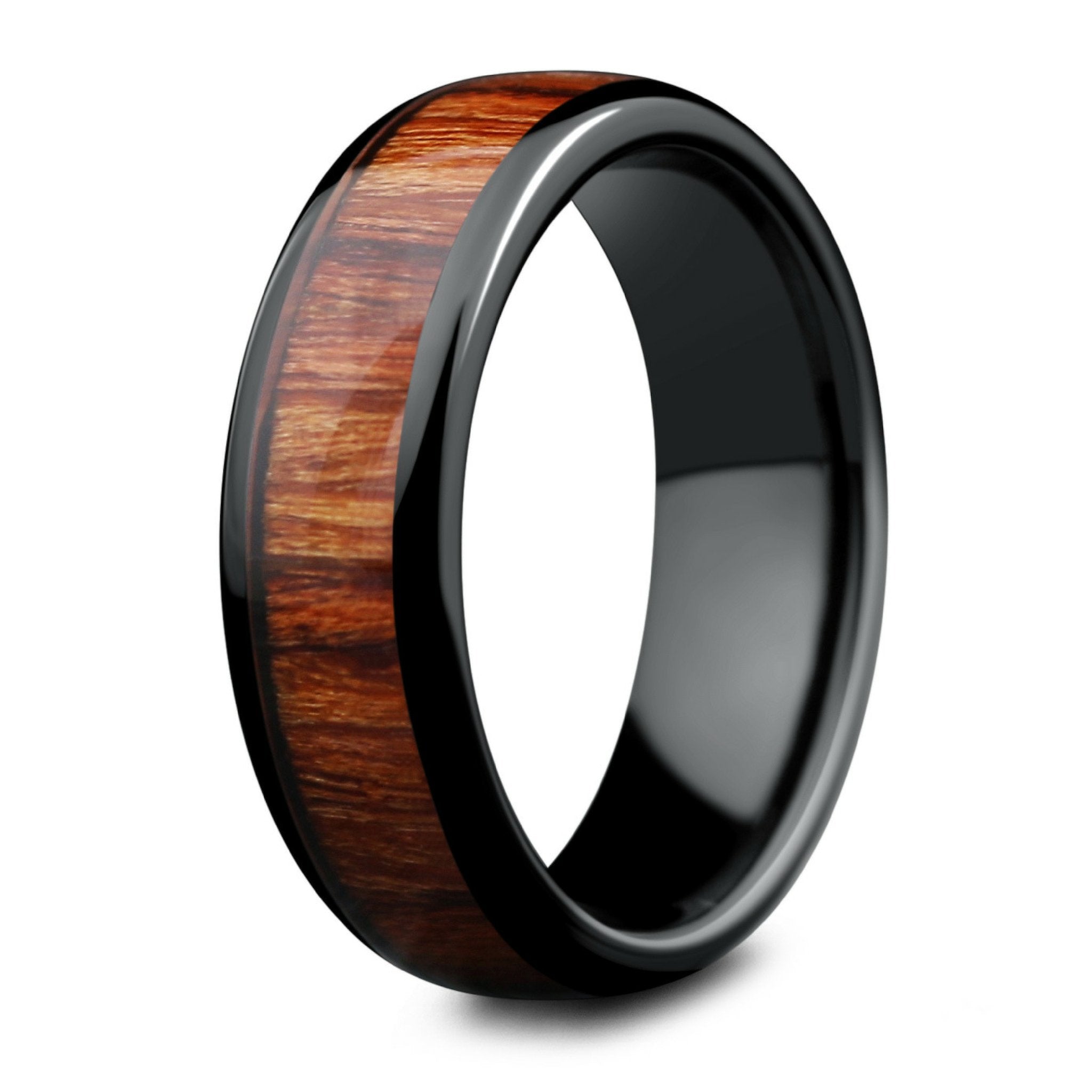 Men - Ceramic Koa Wood Ring Men's Wedding Band: 6mm, Dome Design, 8.5 | Northern Royal