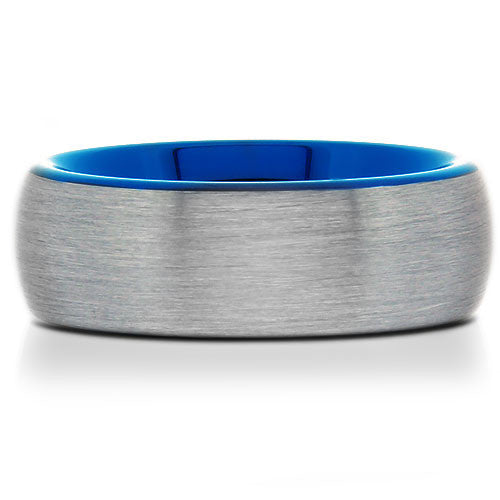 8mm Brushed Tungsten Carbide Wedding Ring With Blue Interior