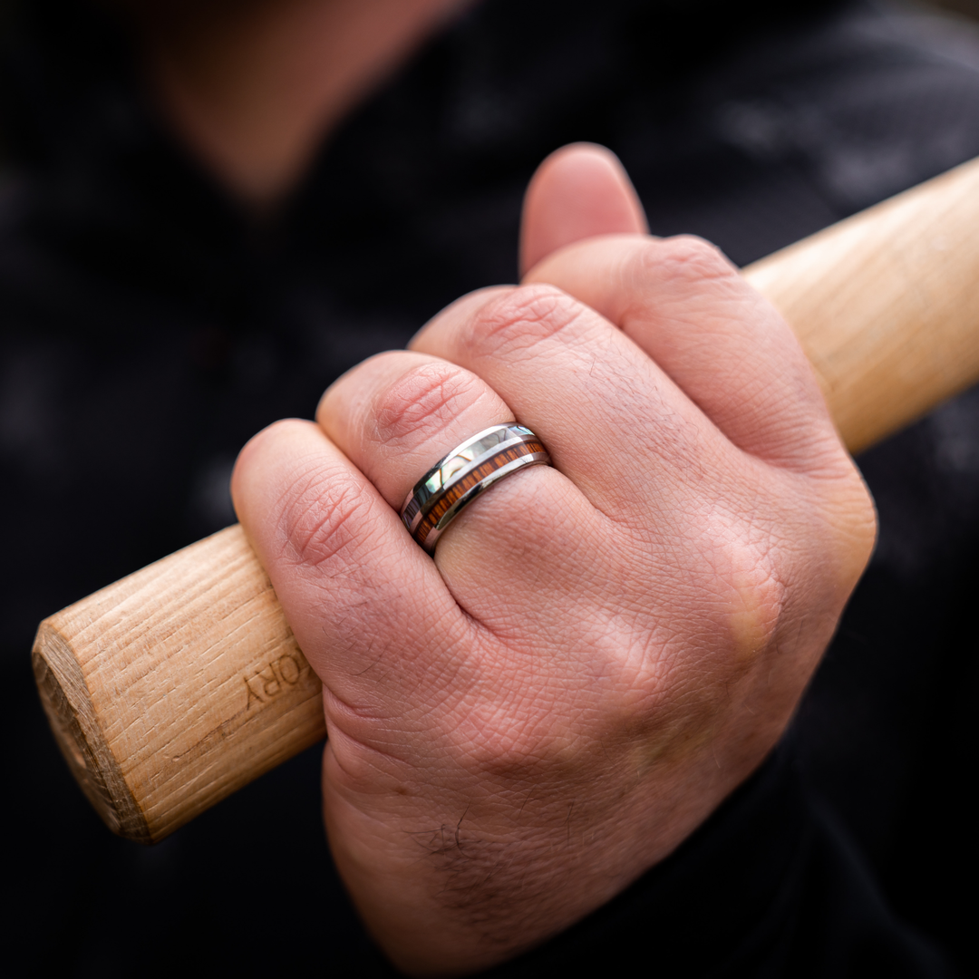 Men's Abalone and Wood Wedding Ring