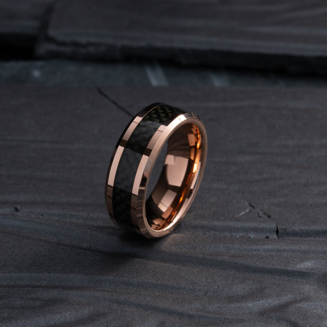 Men's Rose Gold Wedding Band With Carbon Fiber