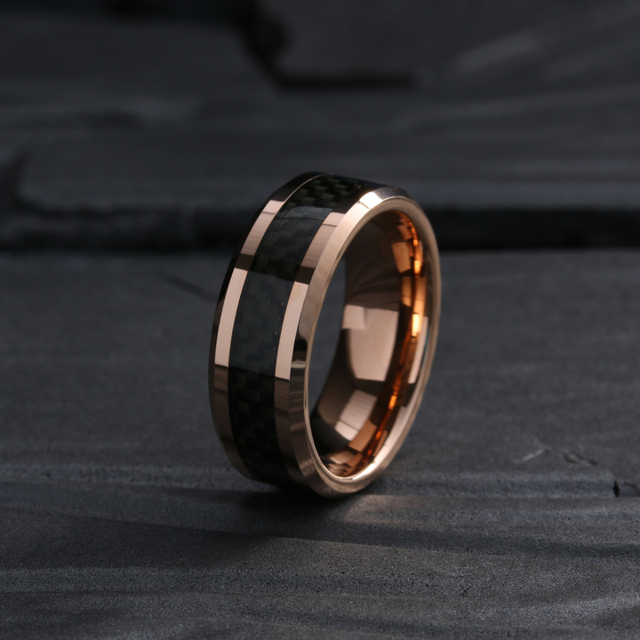 Men's Carbon Fiber Wedding Band With Rose Gold