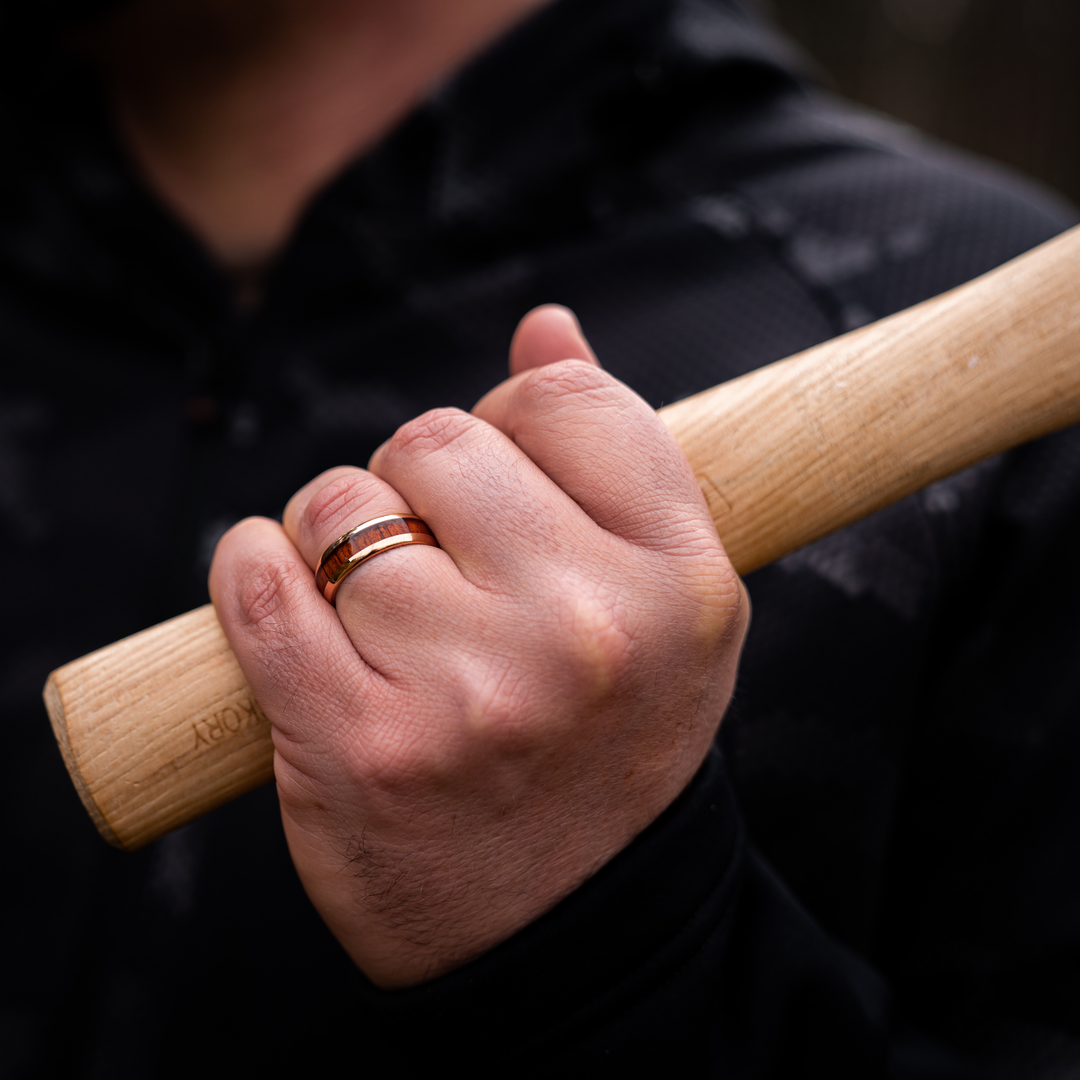 Rose Gold and Wood Wedding Ring - Men's Wedding Ring