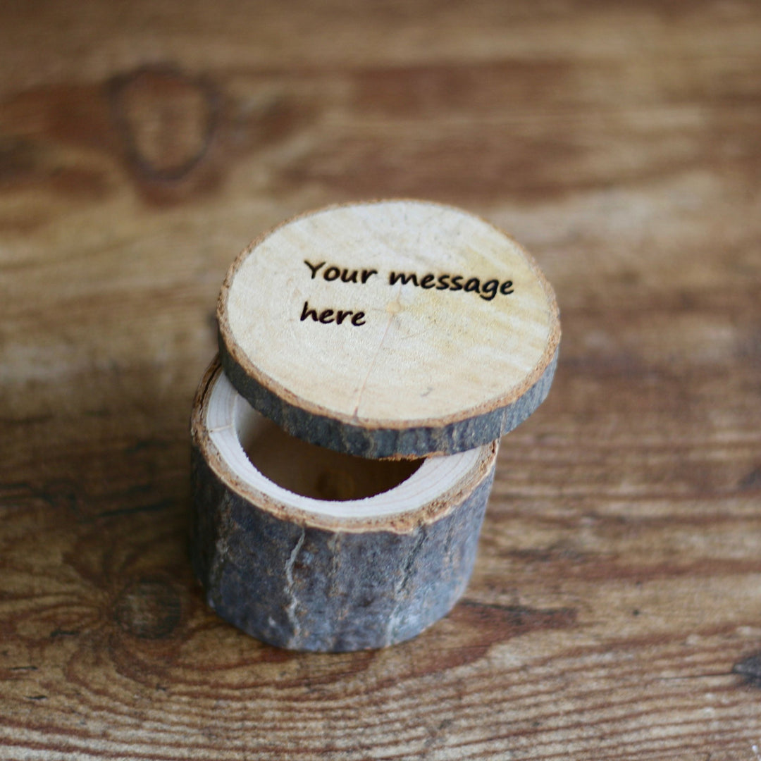 Customize This Rustic Wood Wedding Ring Box - Log/Bark Box