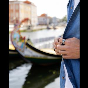 Men's Modern Silver and Blue Wedding Band
