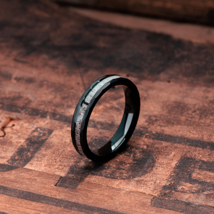 Womens Deer Antler Wedding Band In Black | The Boone | Personalize It With Engraving