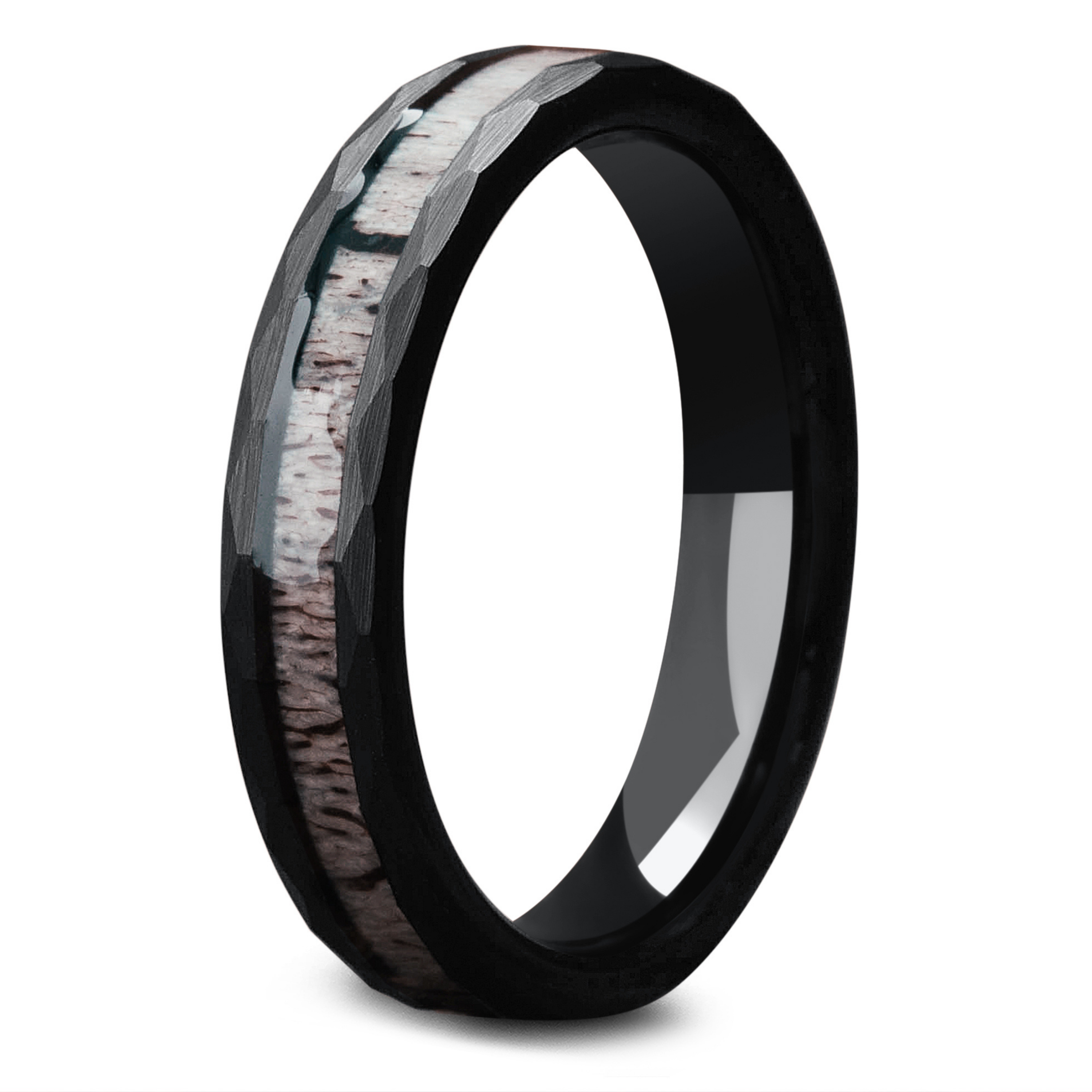 Men's - Black Tungsten Wedding Band , Made of Fishing Line, Wood, and Antler, 8mm Width, 9 | Northern Royal