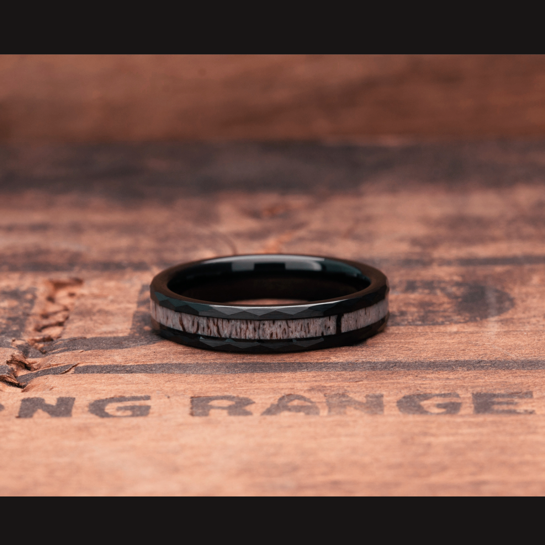Womens Deer Antler Wedding Band In Black | The Boone | Personalize It With Engraving