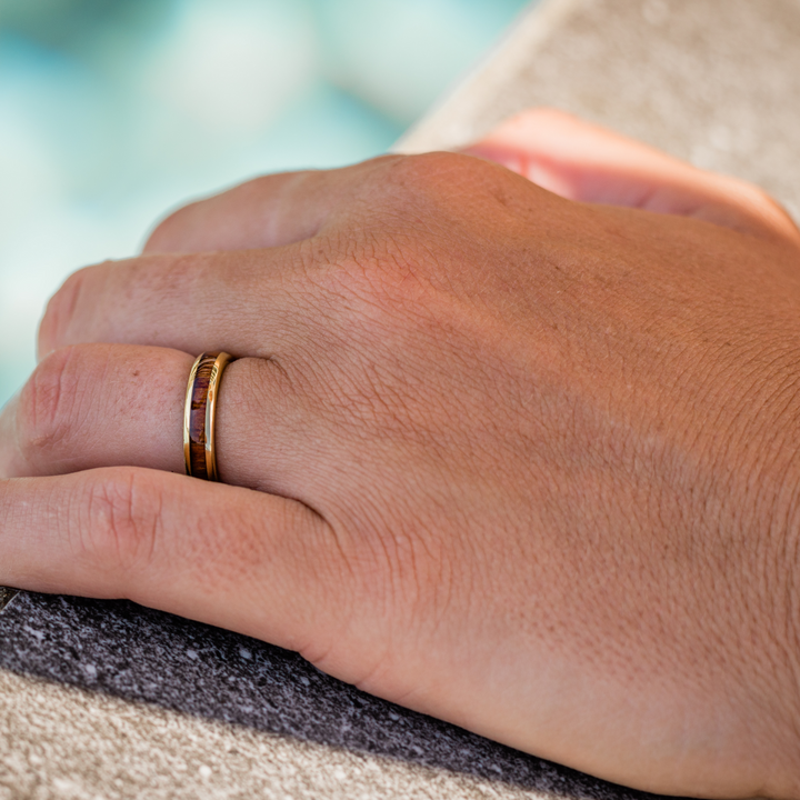 Women's Yellow Gold Wooden Wedding Band