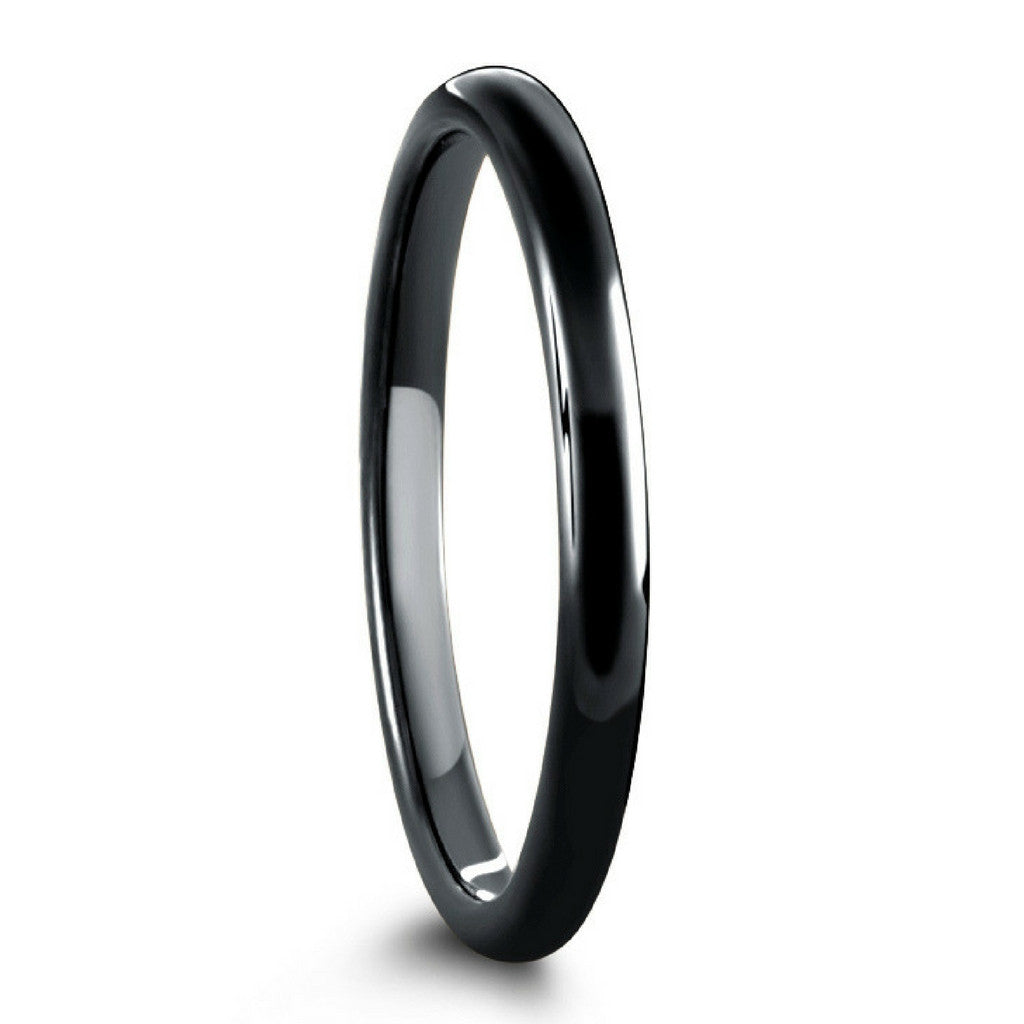 Women's Black Plated Tungsten Wedding Band: 2mm Width, Comfort Fit