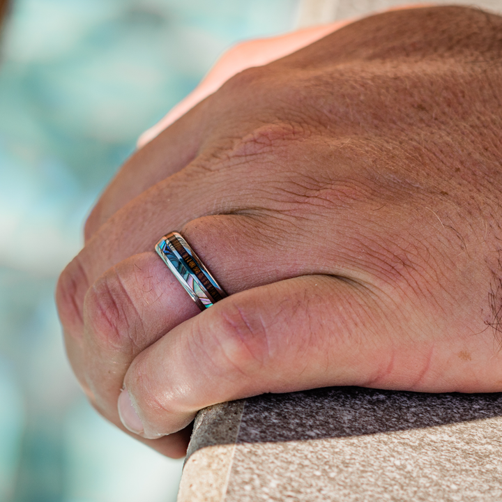 Wood and Abalone Wedding Band