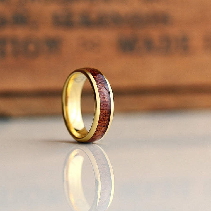 Mens Yellow Gold Wooden Wedding Band