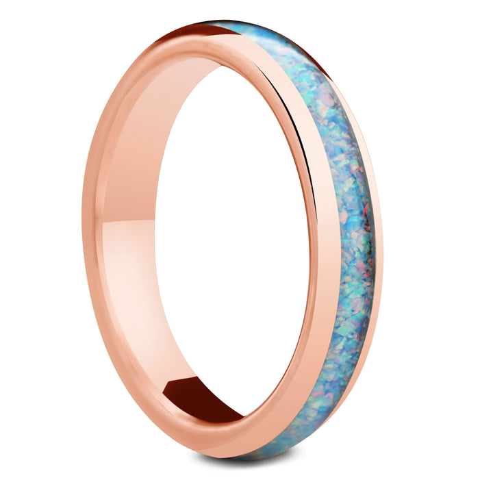 Women's Rose Gold Blue Topaz Ring- Blue Topaz Ring/Band: 4mm, Promise Ring