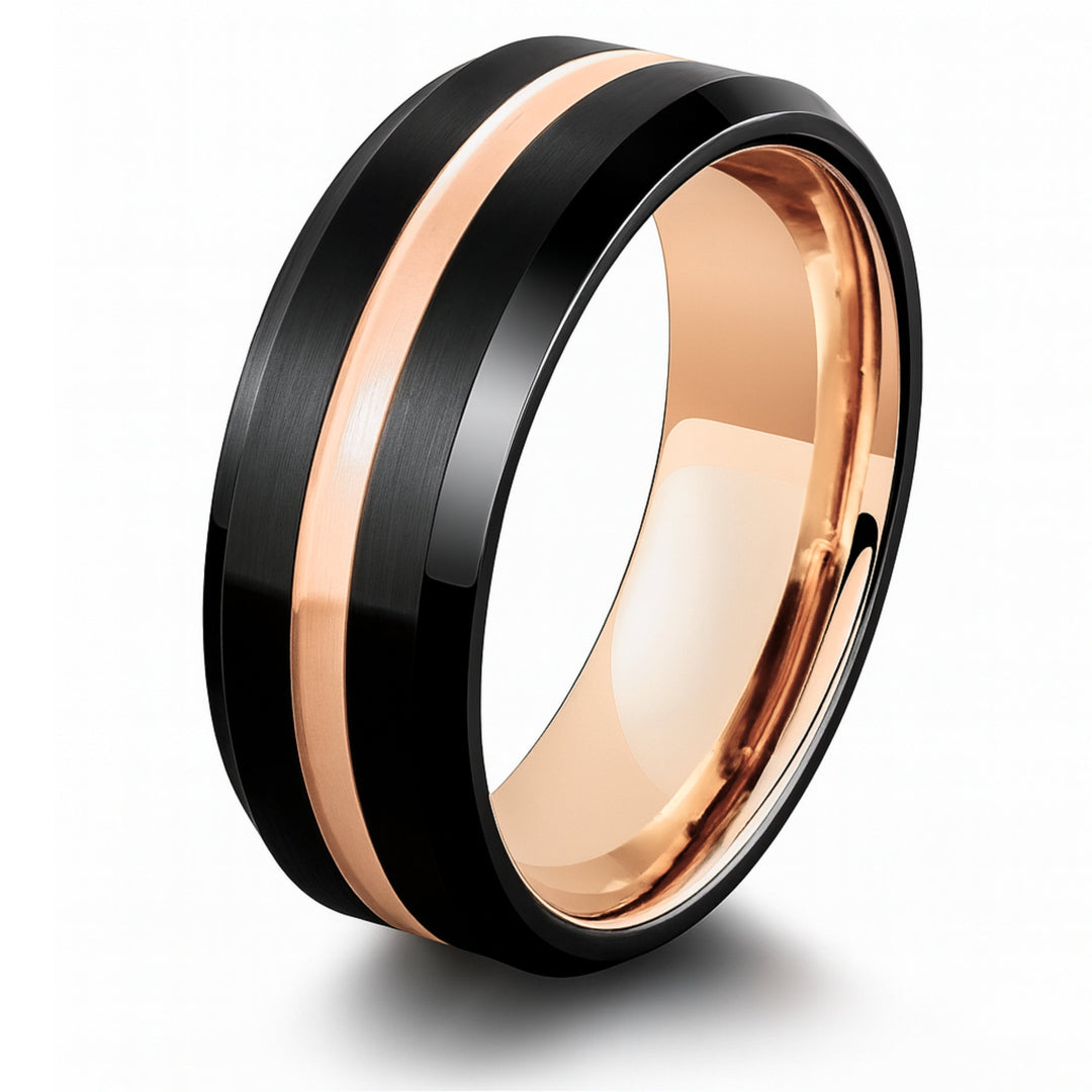Men's Black and Rose Gold Wedding Band | Engravable 