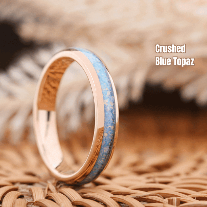 2Women's Rose Gold Blue Topaz Ring- Blue Topaz Ring/Band: 4mm, Promise Ring