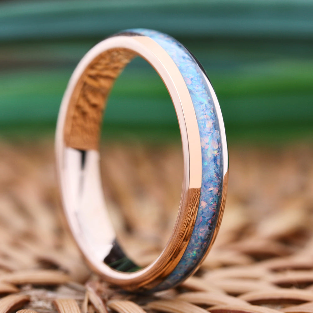  Women's Rose Gold Blue Topaz Ring- Blue Topaz Ring/Band: 4mm, Promise Ring