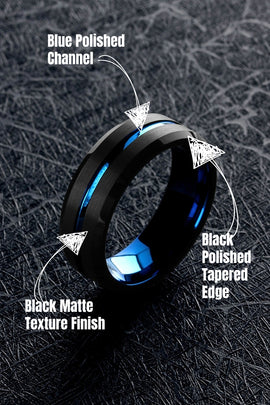 Men's Blue Wedding Band | Men's Black and Blue Tungsten Wedding Band