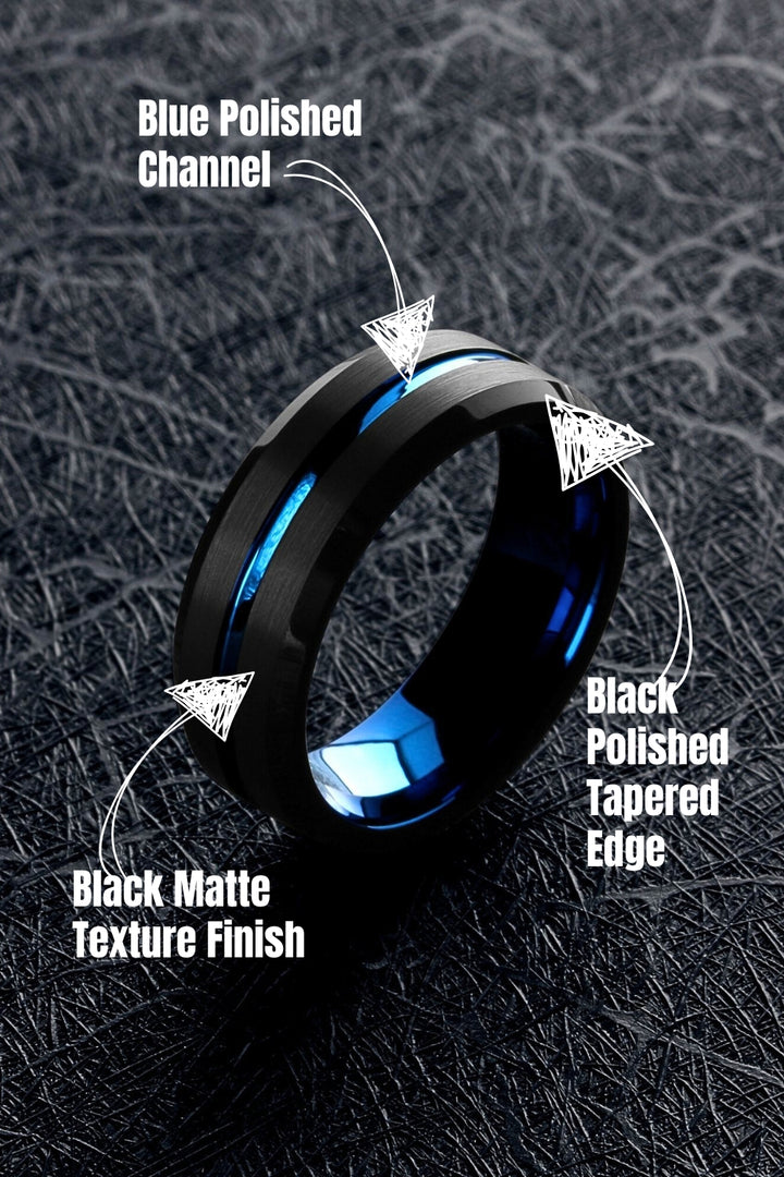 Men's Blue Wedding Band | Men's Black and Blue Tungsten Wedding Band